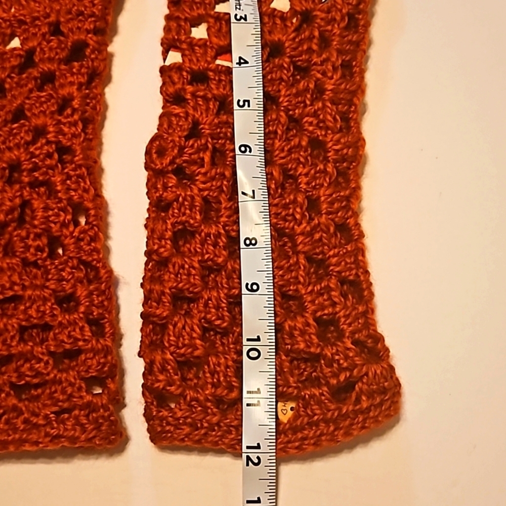 Hand Crafted Hand Knit Crochet Orange Granny Square Fingerless Gloves handmade - Picture 13 of 17
